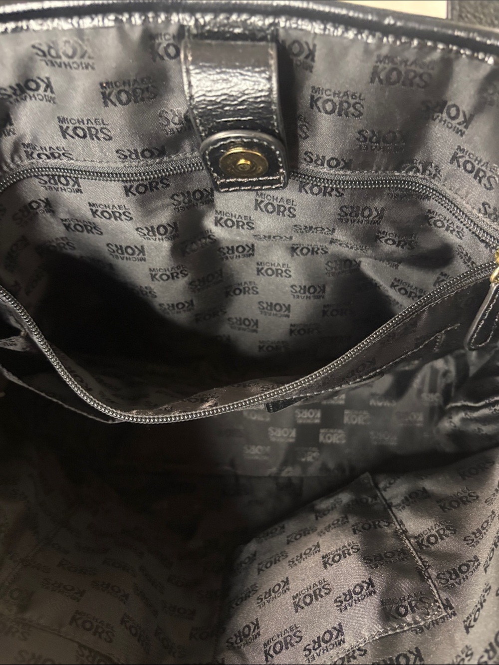 Michael Kors Black and White Striped Canvas Tote with Silver MK Charm - Picture 11 of 16